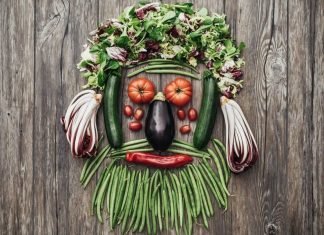 fruits and vegetables assorted to look like bearded man