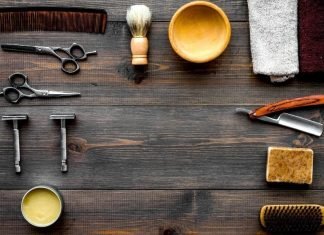 beard grooming products on a table