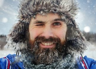 bearded man in cold winter